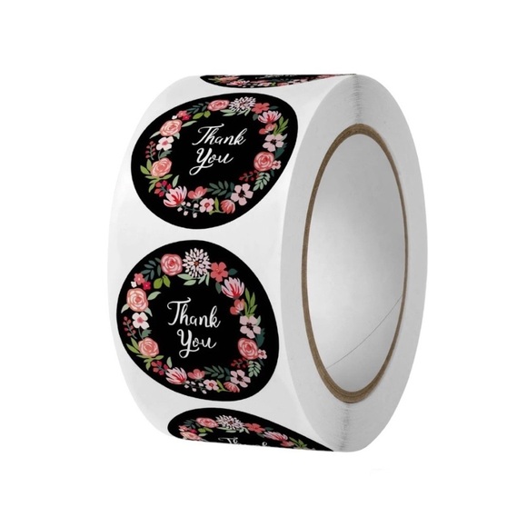 1" Round Frame Thank You Stickers RollFloral Designs packaging supplies - Picture 3 of 4